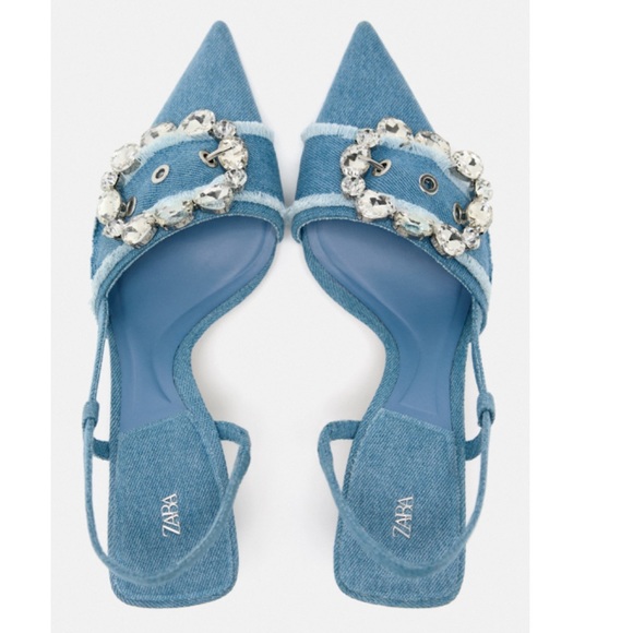 ZARA BUCKED DENIM SLINGBACK SHOES - Picture 9 of 9